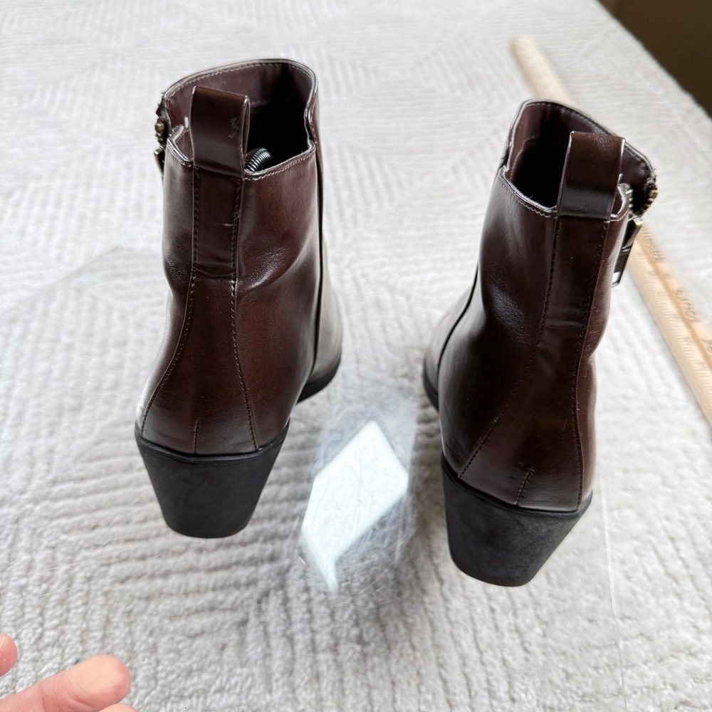 Comfort Plus Predictions Ankle Boots Womens 9.5W Brown Wedge Zip Comfort Bootie - Picture 4 of 16